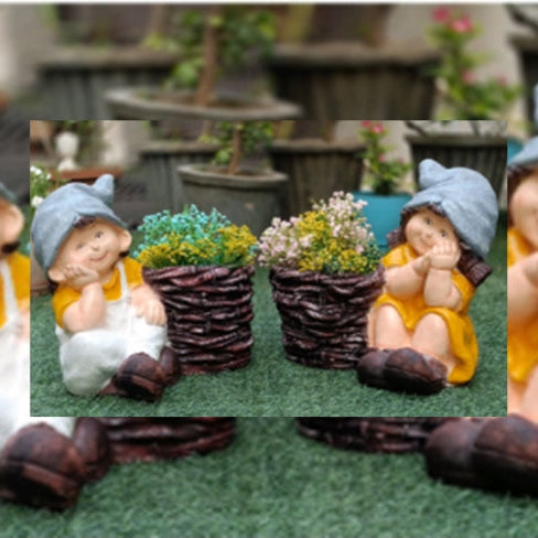 Set of 2 dreaming girl boy big planter