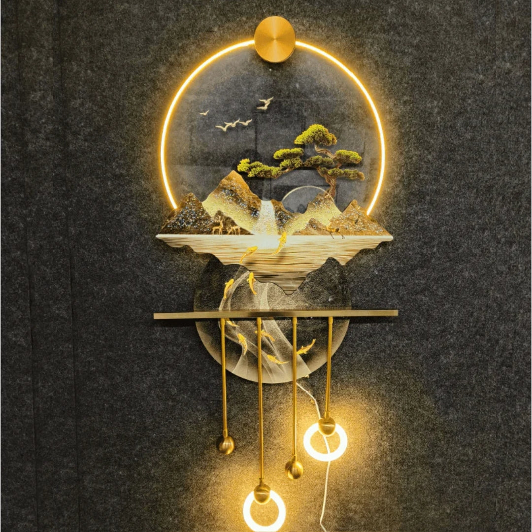 Mountain & Birds with Lights Wall Art
