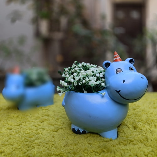 Medium blue hippo planter