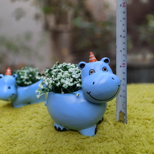 Medium blue hippo planter